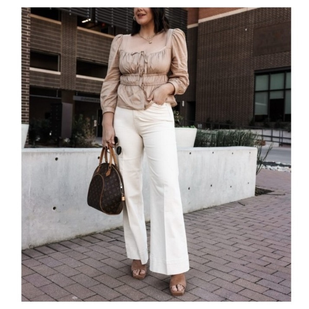 J. Crew NWT Cinched Waist Top 2 Beige Tan Cropped Ruched Puff Long Sleeve
